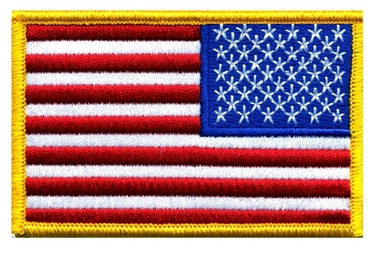 HERO'S PRIDE U.S. Flag Patch, Reverse, Medium Gold, 3-1/2x2-1/4" SEW-ON