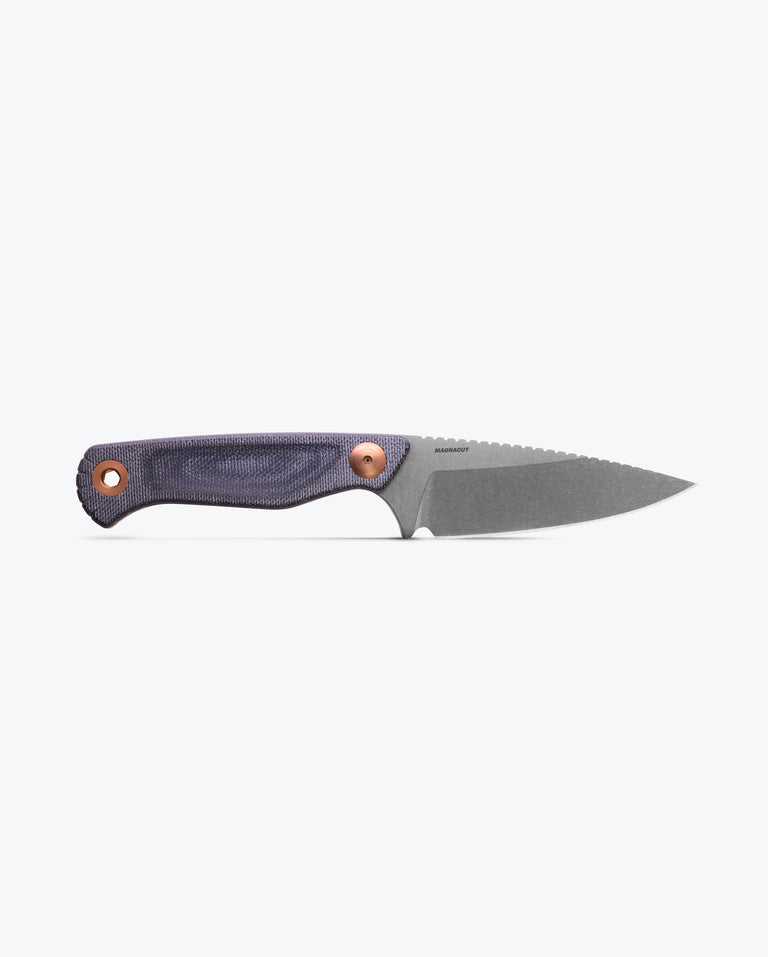 Load image into Gallery viewer, Dacian | Blue Denim Micarta | Brown Canvas Micarta | Spear Point
