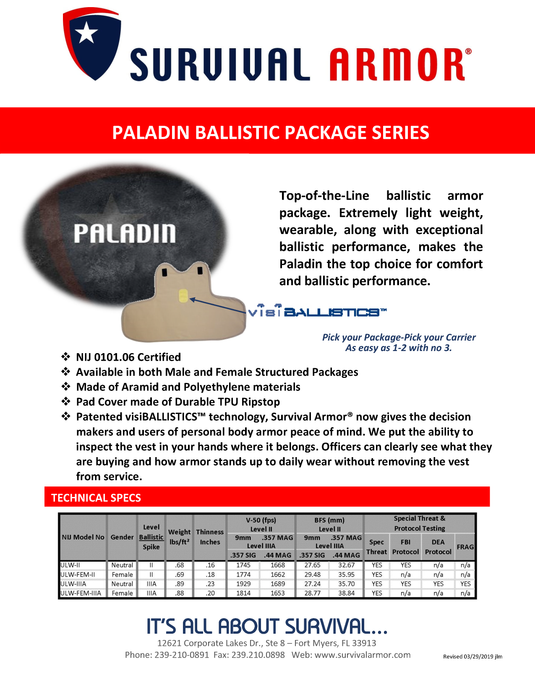 LGH/PM Survival Armor Paladin Level II Ballistic Vest