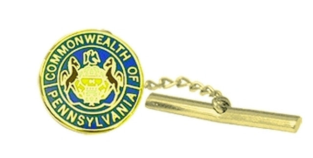 Load image into Gallery viewer, PA COMMONWEALTH SEAL TIE TAC W/JEWELERS CLUTCH, CHAIN &amp; BAR, 1/2&quot; CIRCLE
