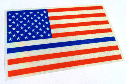 COLOR THIN BLUE LINE REFLECTIVE US FLAG DECAL STICKER - Tactical Wear