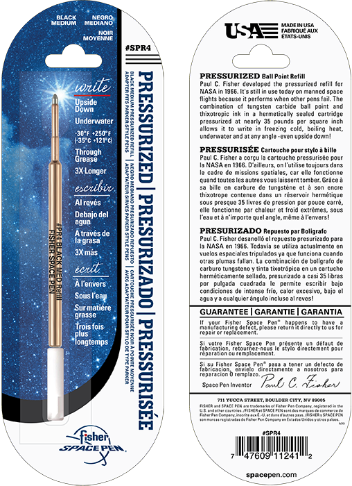 FISHER SPR4 - BLACK INK MEDIUM POINT SPACE PEN PRESSURIZED CARTRIDGE
