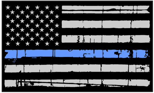 TATTERED THIN BLUE LINE REFLECTIVE AMERICAN FLAG DECAL STICKER - Tactical Wear