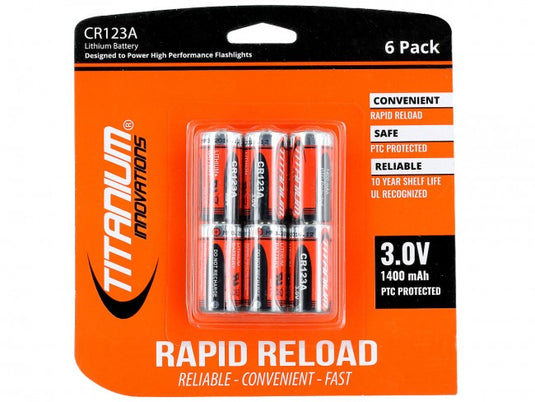 Titanium Innovations CR123A 3V Lithium Photo Battery - 1400mah - 6 Pack Retail Card - Tactical Wear